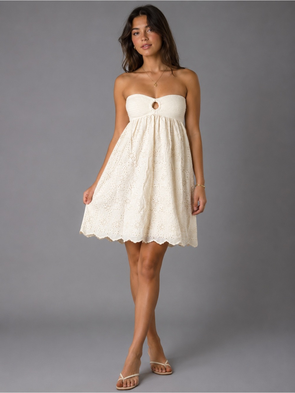 Zara Strapless Eyelet Sundress in Cream